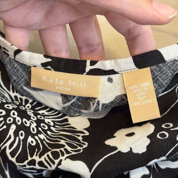 Kate Hill Dark Floral Linen Midi Skirt Black 6P NWT - Picture 6 of 6